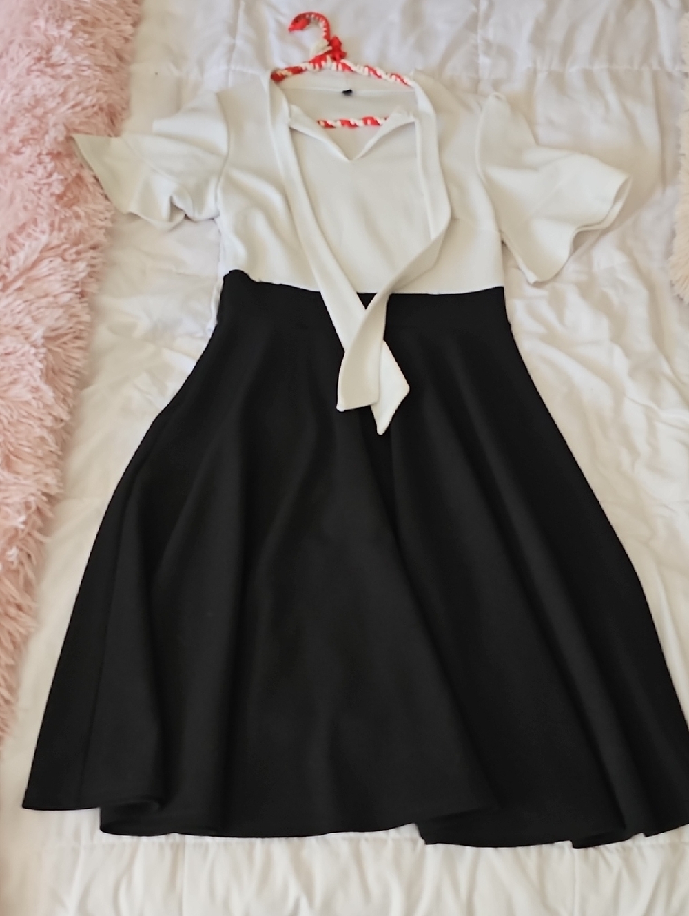 Two-Tone Black and White Fit-and-Flare Dress